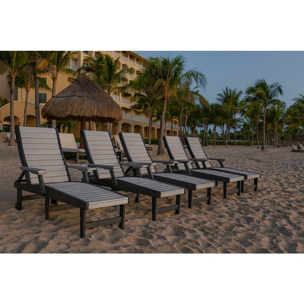 HDPE Outdoor Chaise Lounge Chair in Light Gray and Black. Picture 2