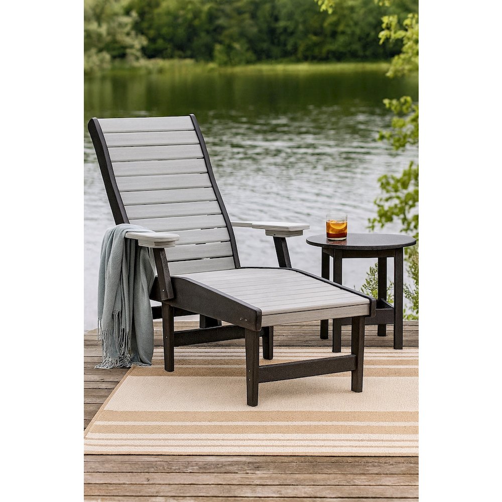 HDPE Outdoor Chaise Lounge Chair in Light Gray and Black. Picture 3