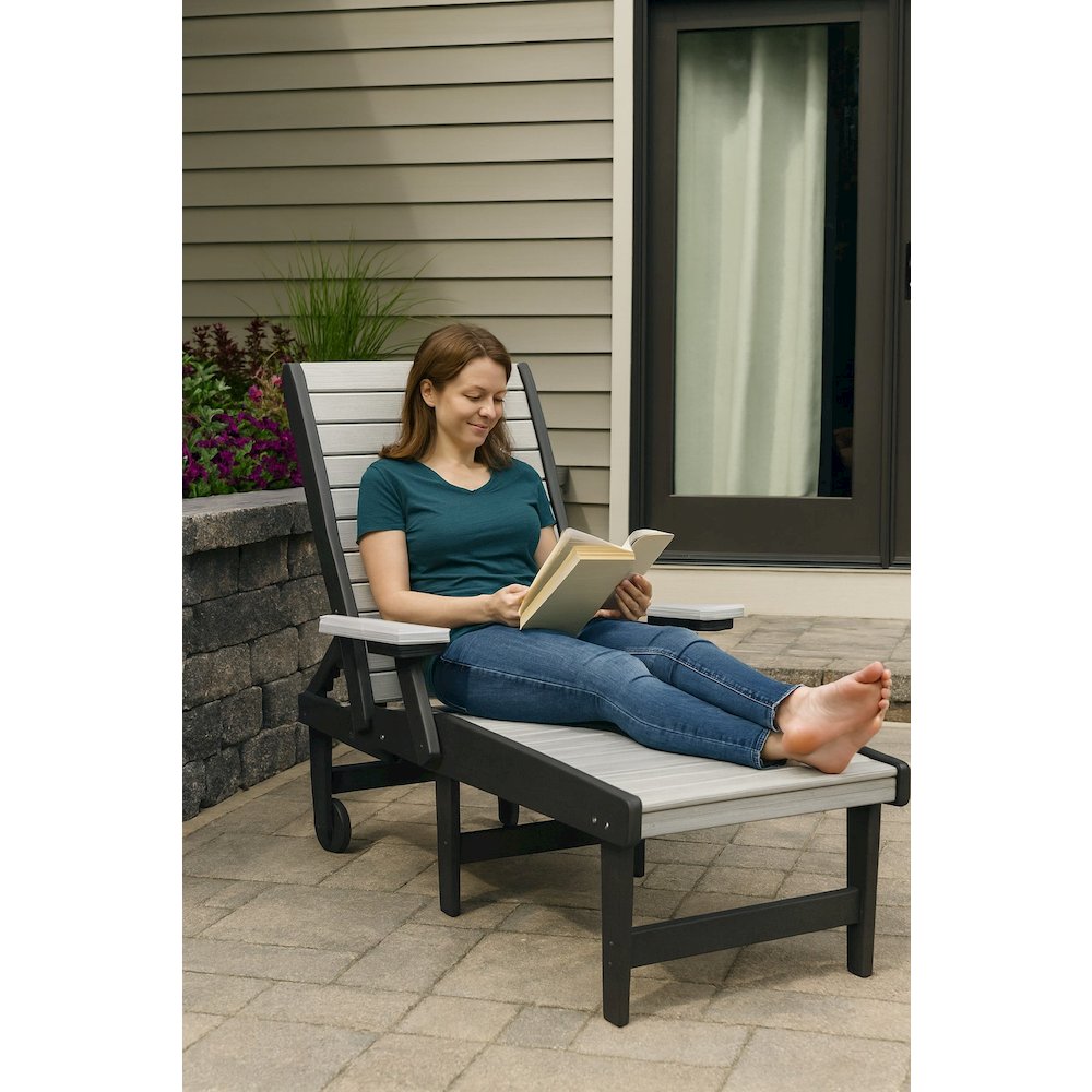 HDPE Outdoor Chaise Lounge Chair in Light Gray and Black. Picture 8