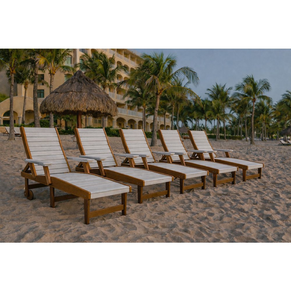 HDPE Outdoor Chaise Lounge Chair in Seashell and Antique Mahogany. Picture 2