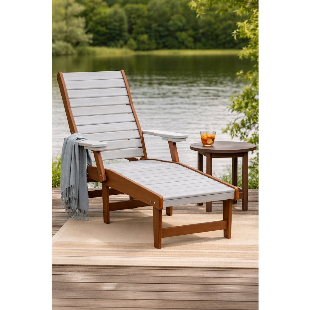 HDPE Outdoor Chaise Lounge Chair in Seashell and Antique Mahogany. Picture 3