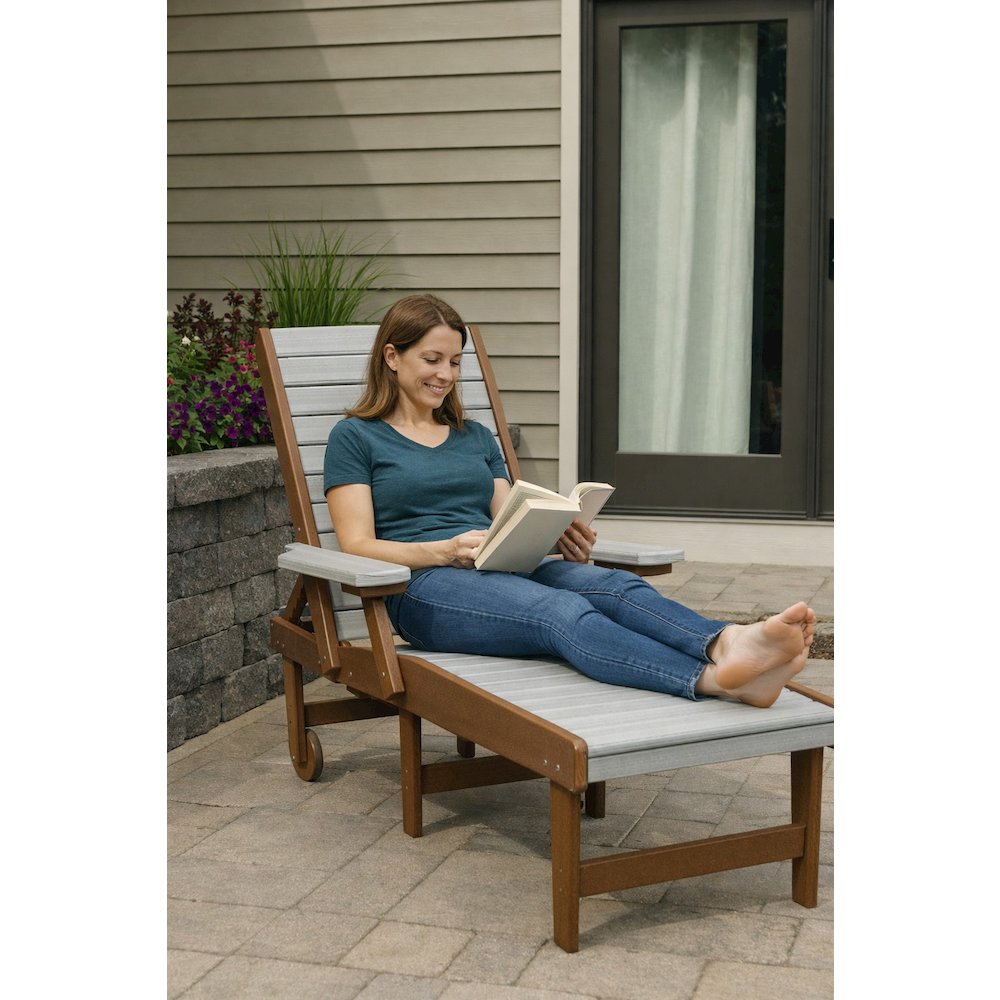 HDPE Outdoor Chaise Lounge Chair in Seashell and Antique Mahogany. Picture 9