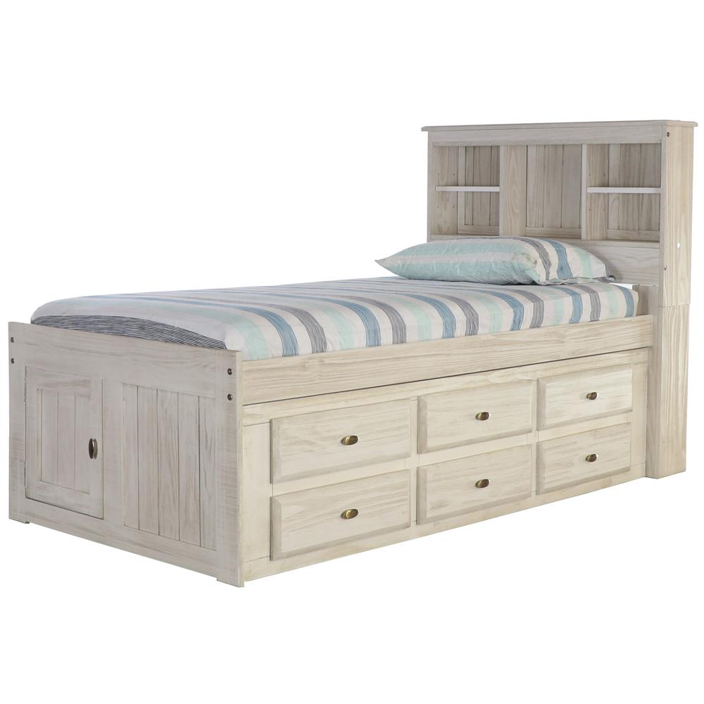 OS Home and Office Furniture Model 85220K12-22 Solid Pine Twin Captains Bookcase Bed with 12 drawers in Light Ash. Picture 5