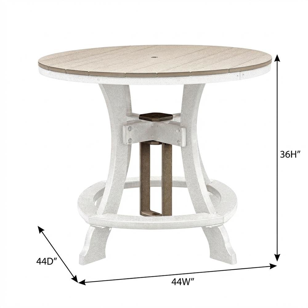 White Finish Counter Height Round Table With White Base For Outdoor Dining. Picture 7