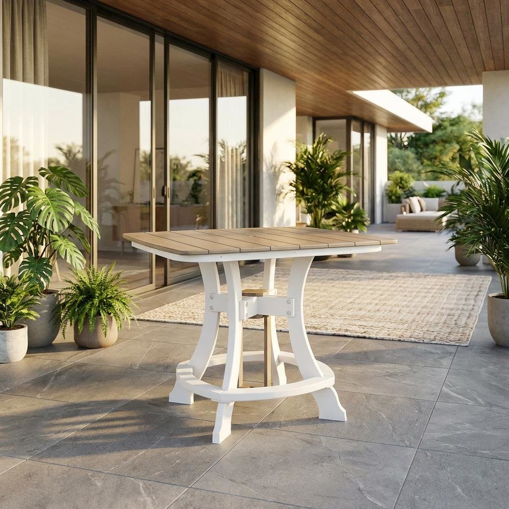 Square Outdoor Dining Table In Weatherwood, White Base, Polyethylene Material. Picture 2