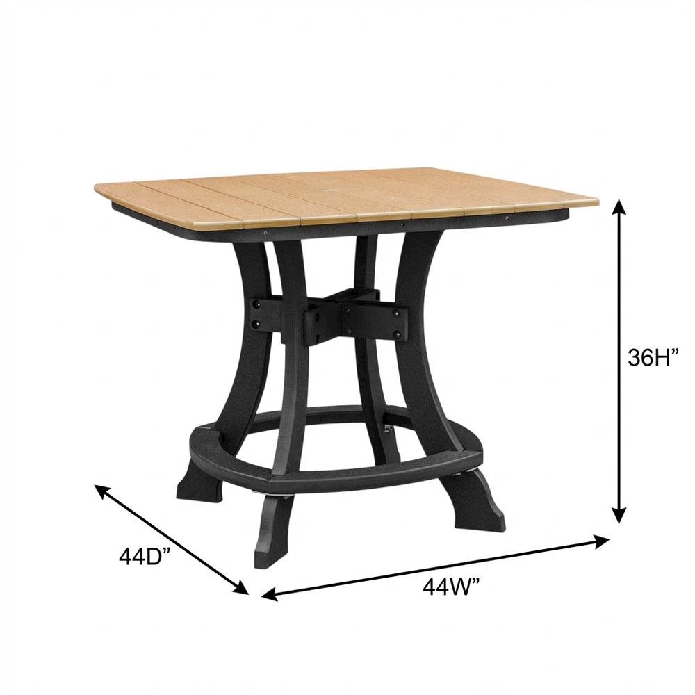 Cedar And Black Outdoor Square Dining Table With Polyethylene Material. Picture 7