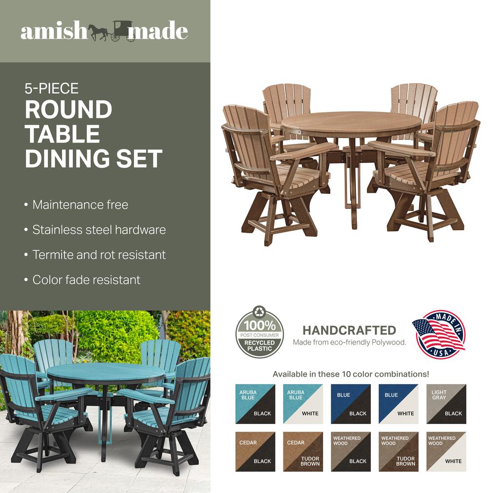 Five Piece Round Dining Height Dining Set in Cedar with a Black Base. Picture 5
