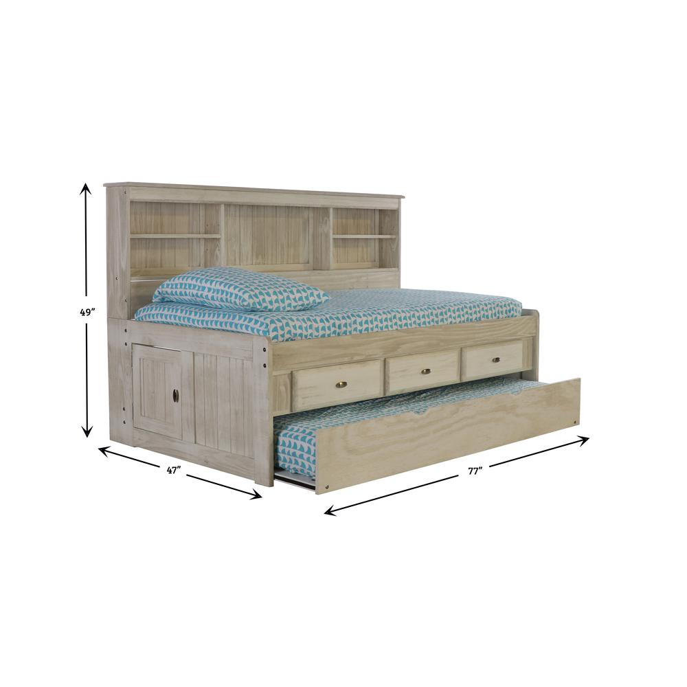 OS Home and Office Furniture Model 85222K3-22, Solid Pine Twin Daybed with Three Sturdy Drawers and a Twin Sized Trundle in Light Ash. Picture 3