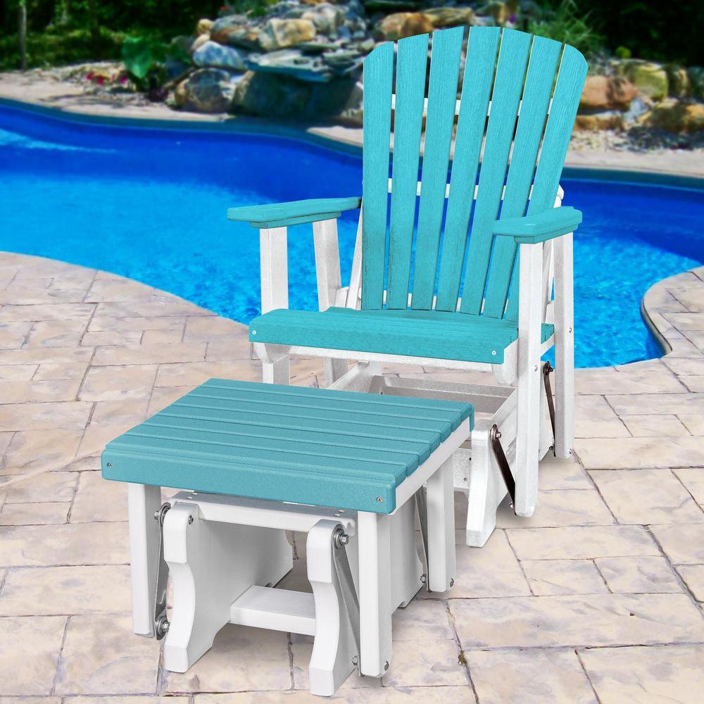 Fan Back Glider and Ottoman Glider in Aruba Blue with a White Base. Picture 2
