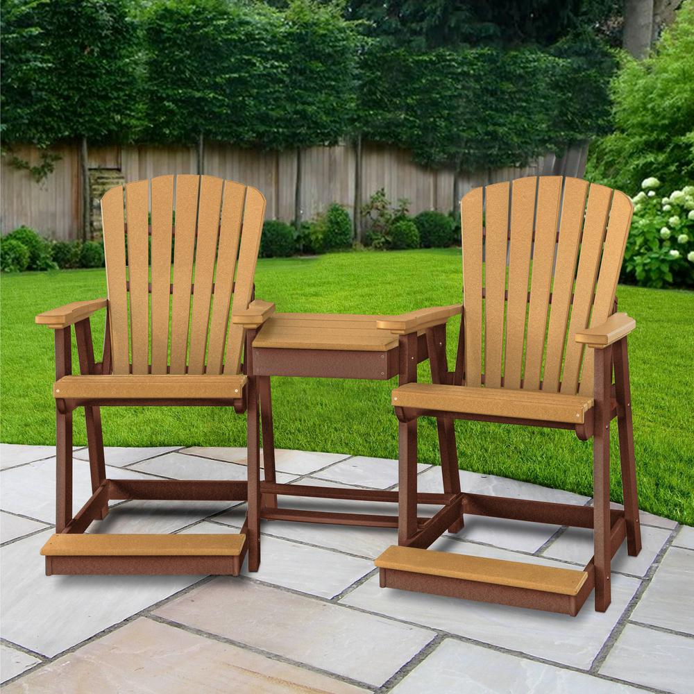 OS Home and Office Counter Height Settee Table Combo in Cedar with a Tudor Brown Base. Picture 1