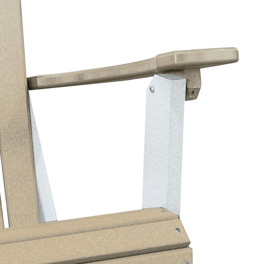 OS Home and Office Model 519WWWT Fan Back Folding Adirondack Chair in Weatherwood with a White Base, Made in the USA. Picture 6