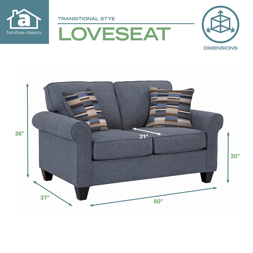 Eureka Rolled Arm Loveseat with Two Pillows. Picture 6