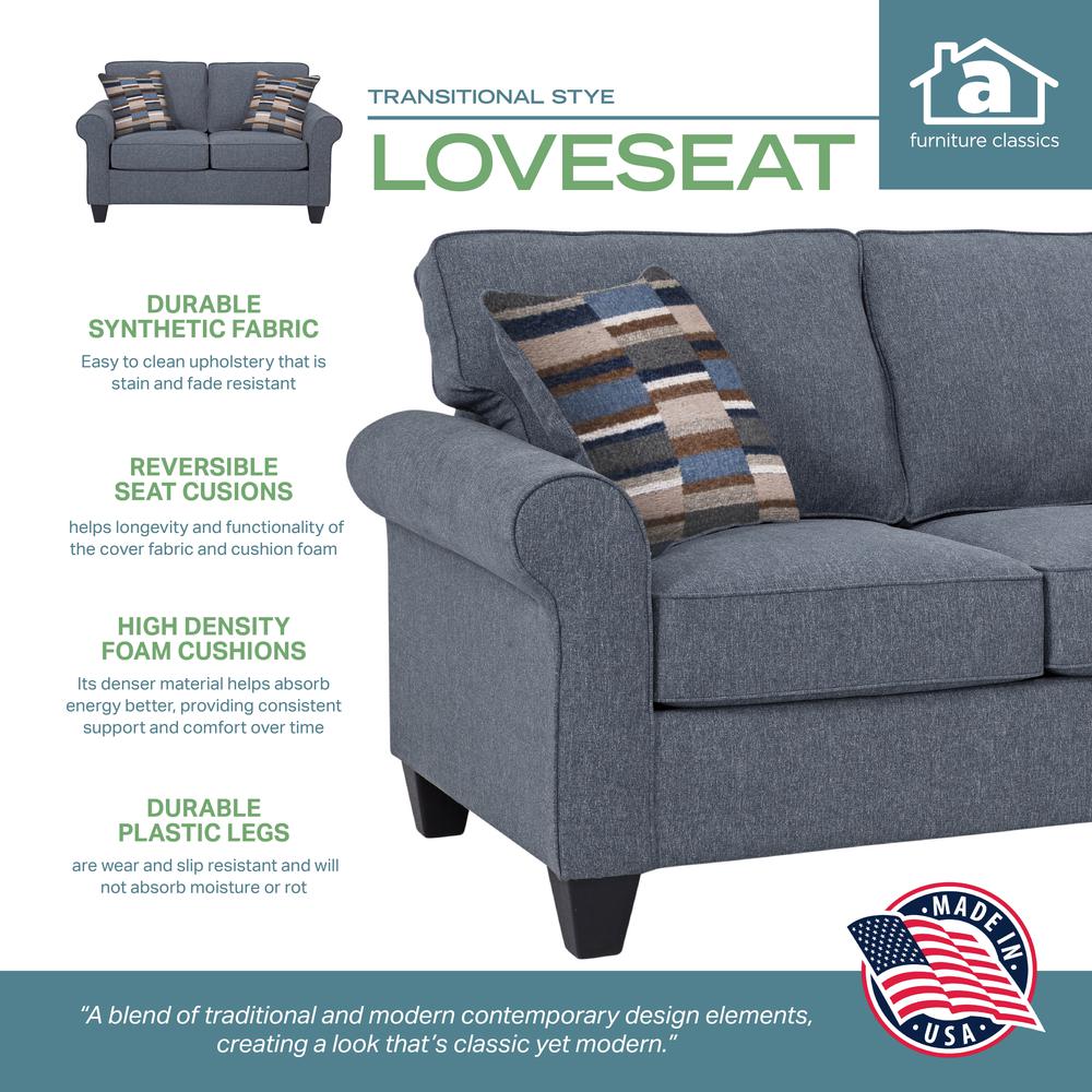 Eureka Rolled Arm Loveseat with Two Pillows. Picture 7