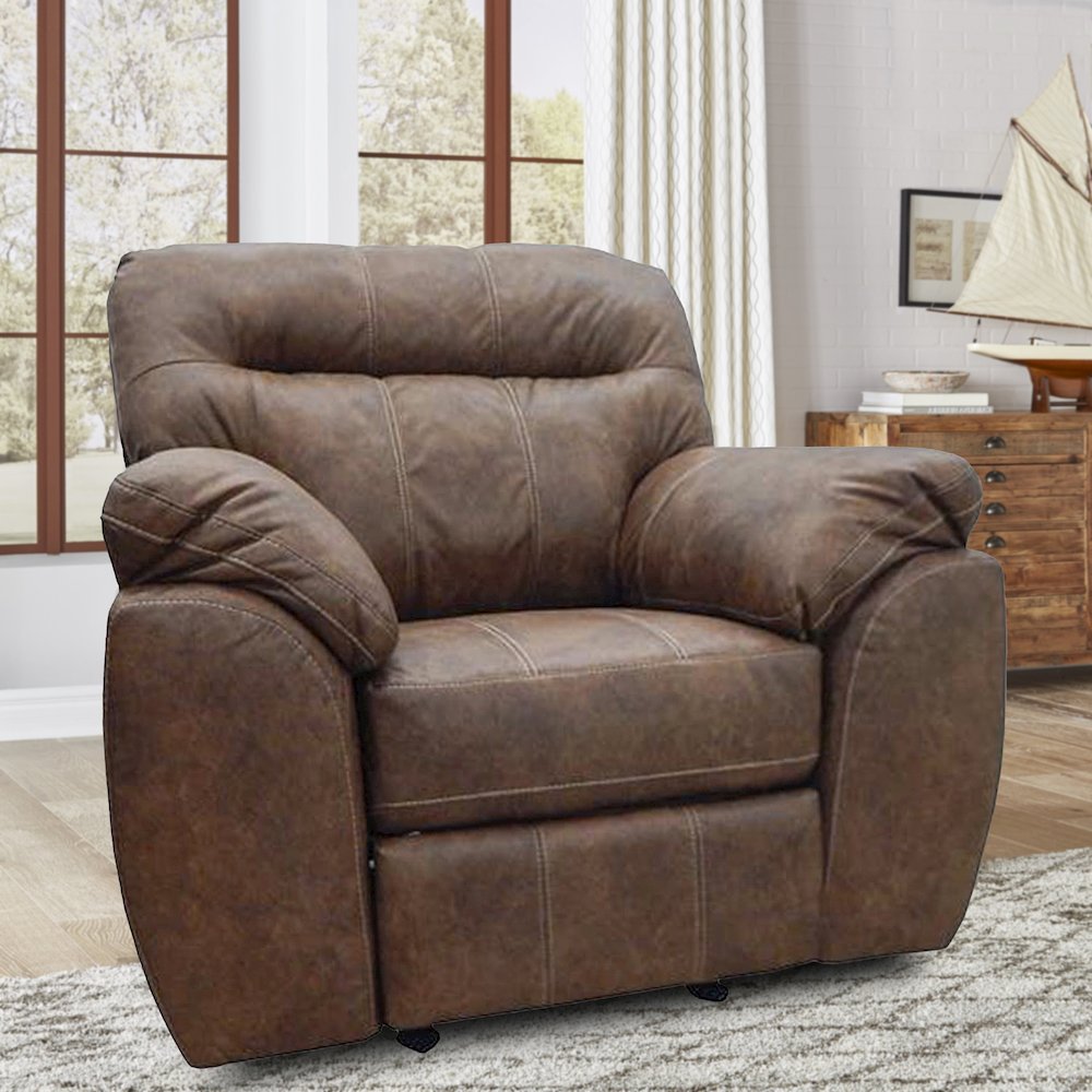 Rocker Recliner Chair in Brown Faux Leather. Picture 4