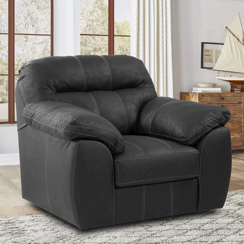 Rocker Recliner Chair in Black Faux Leather. Picture 4