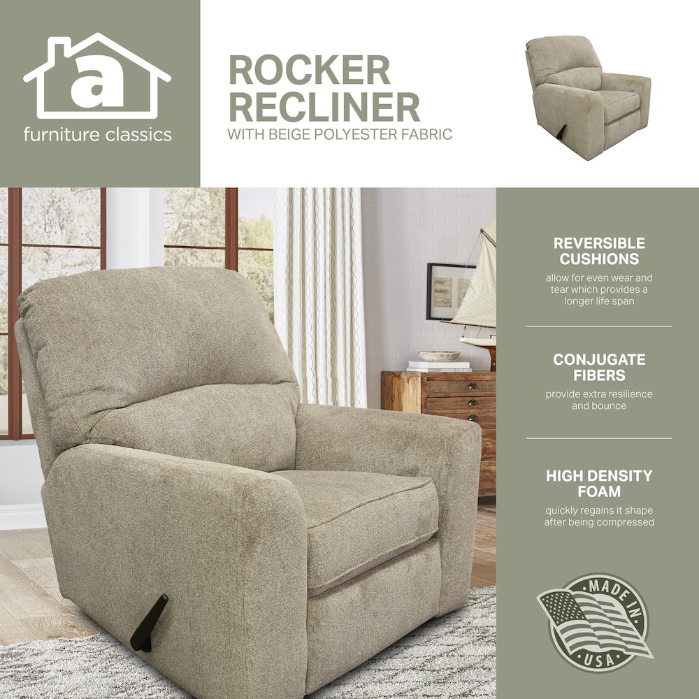 Rocker Recliner Chair in Beige Polyester. Picture 6