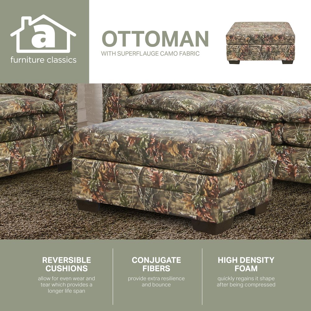 Rectangular Upholstered Ottoman in Superflauge Camo Fabric. Picture 3