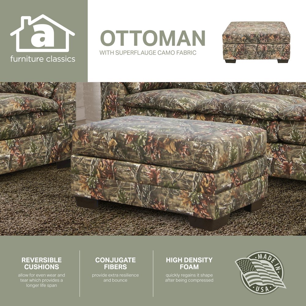 Rectangular Upholstered Ottoman in Superflauge Camo Fabric. Picture 6