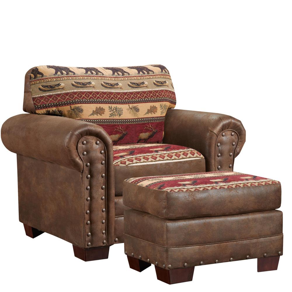 Sierra Lodge Arm Chair with Matching Ottoman. Picture 1