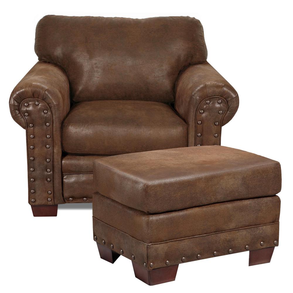 Buckskin Arm Chair with Matching Ottoman. Picture 1