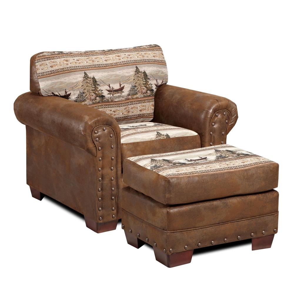 Alpine Lodge Arm Chair with Matching Ottoman. Picture 1