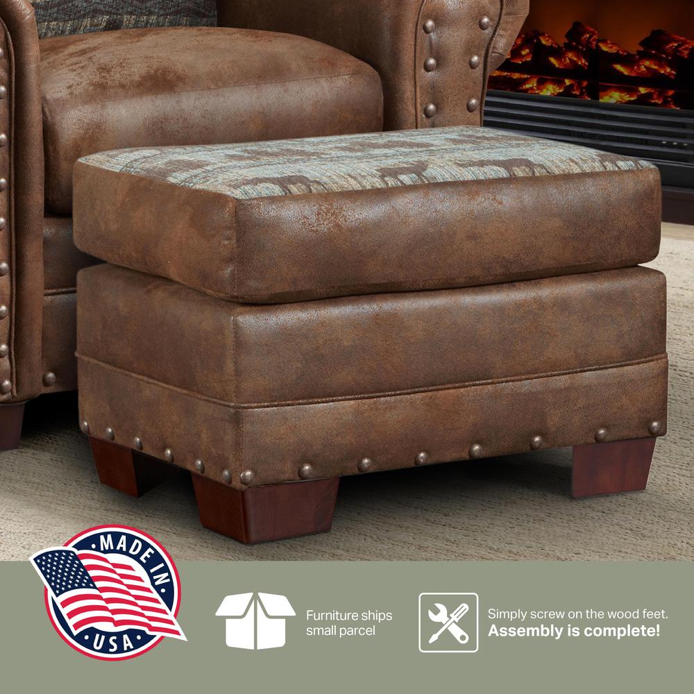 Deer Teal Tapestry Lodge Arm Chair with Matching Ottoman. Picture 8