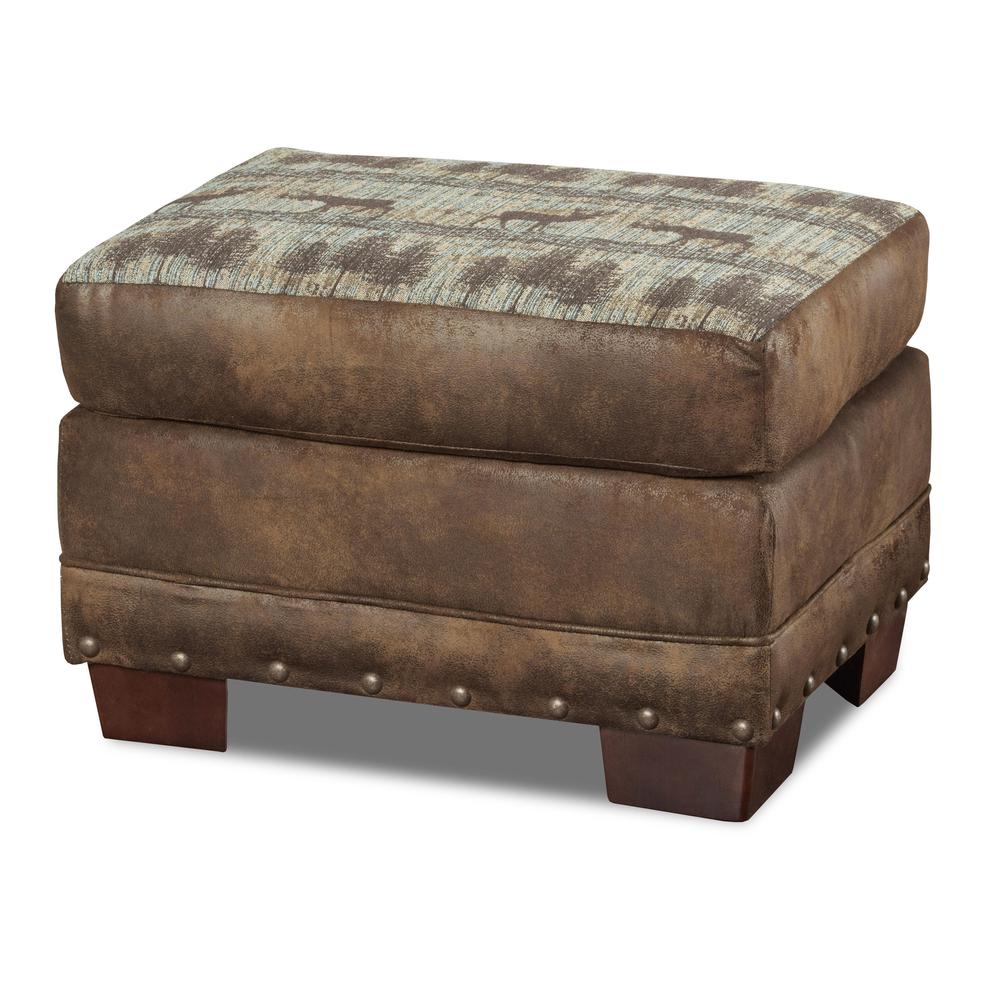 Deer Teal Tapestry Lodge Arm Chair with Matching Ottoman. Picture 2