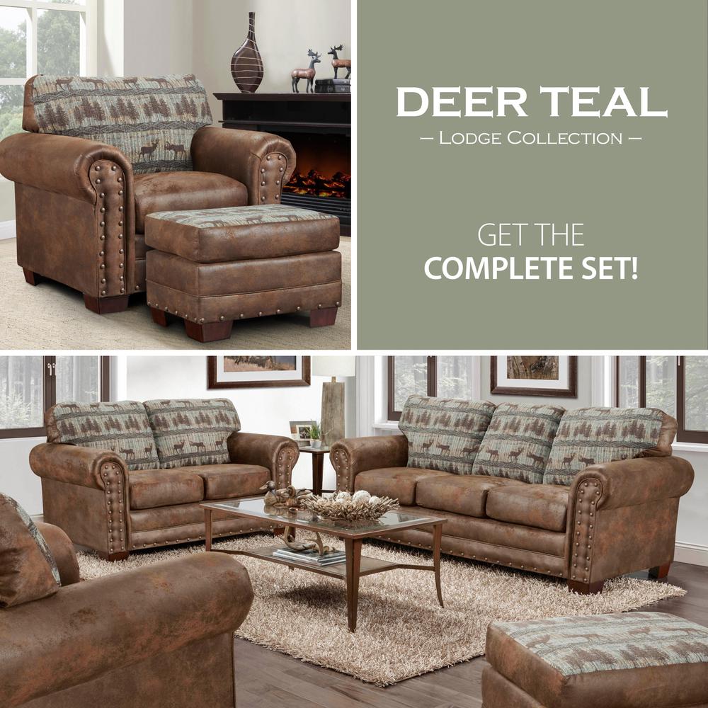 Deer Teal Tapestry Lodge Arm Chair with Matching Ottoman. Picture 12