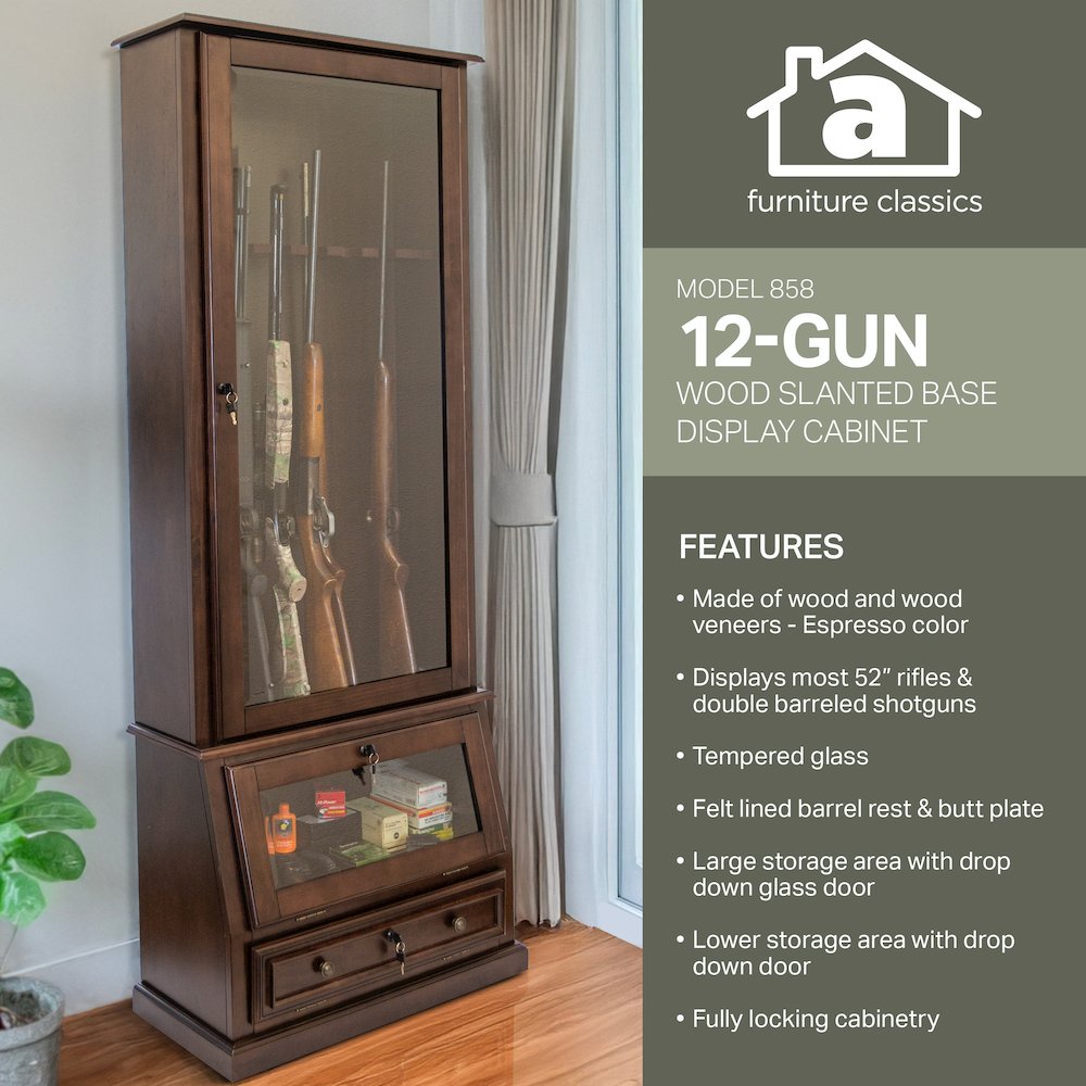 American Furniture Classics Model 858, 12 Gun Slanted Base Cabinet Espresso. Picture 6