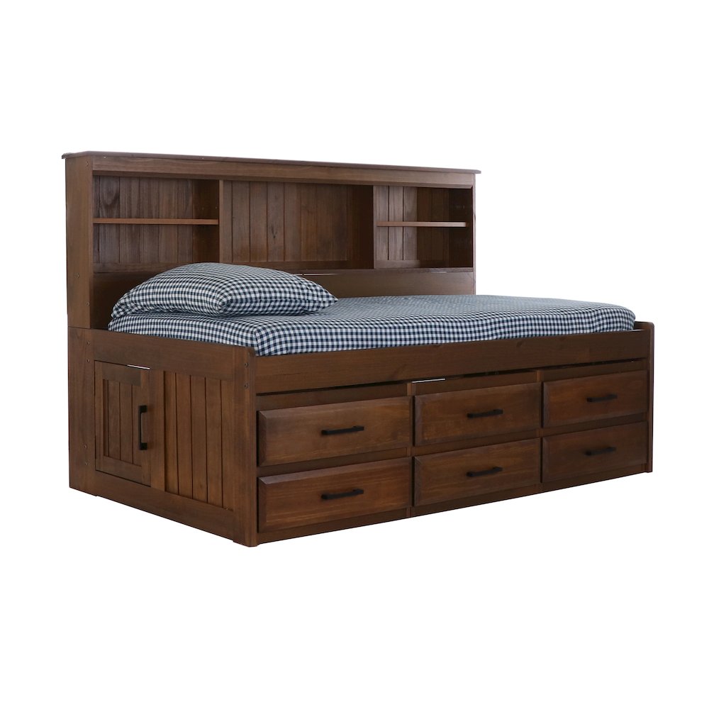 Solid Pine Twin Daybed with 6 Sturdy Drawers in Classic Walnut. Picture 1