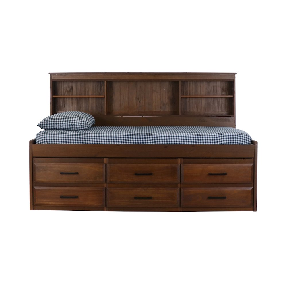 Solid Pine Twin Daybed with 6 Sturdy Drawers in Classic Walnut. Picture 7