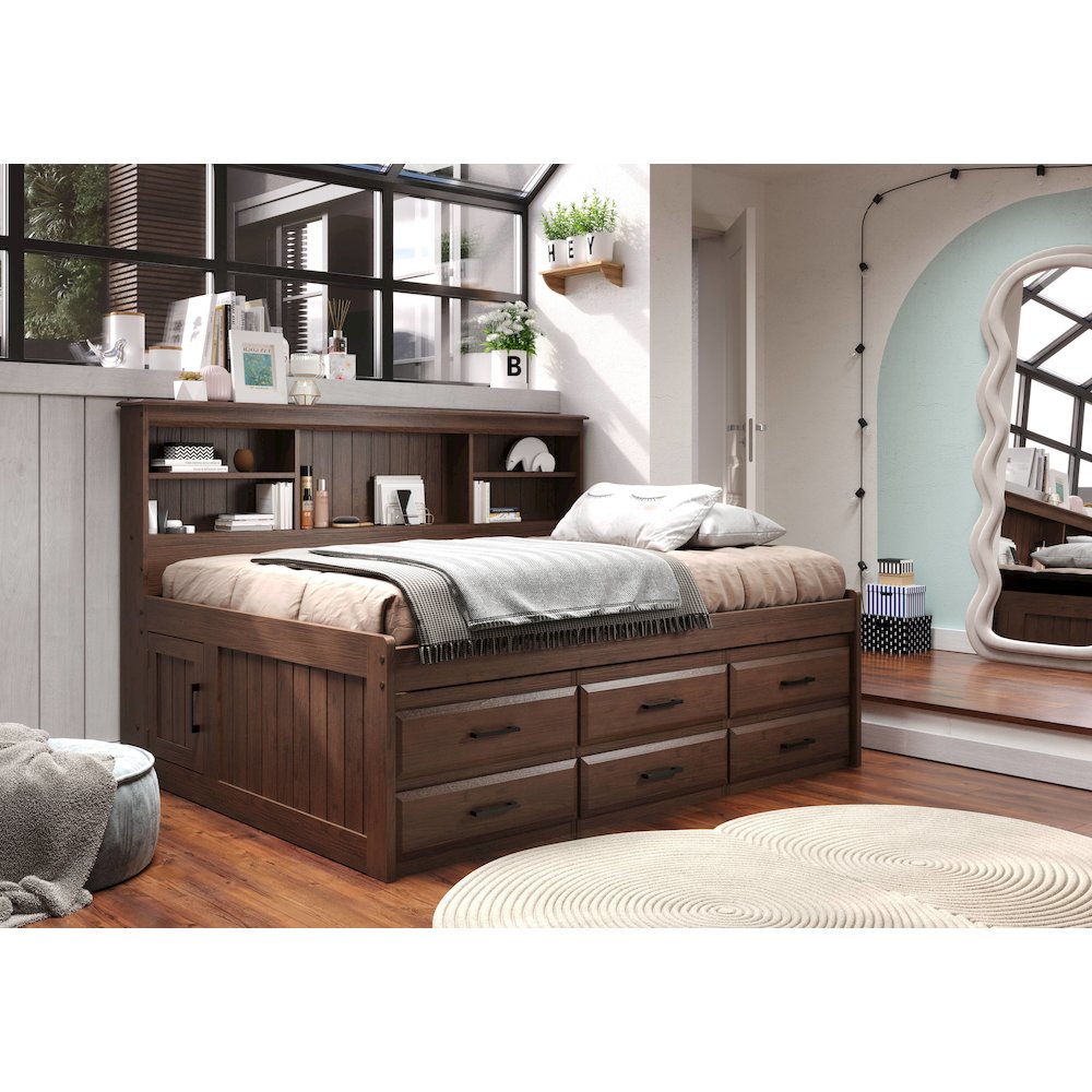 Solid Pine Full Daybed with 6 Sturdy Drawers in Classic Walnut. Picture 2