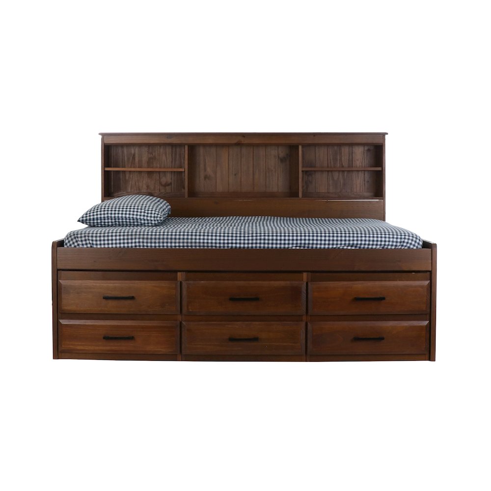 Solid Pine Full Daybed with 6 Sturdy Drawers in Classic Walnut. Picture 7
