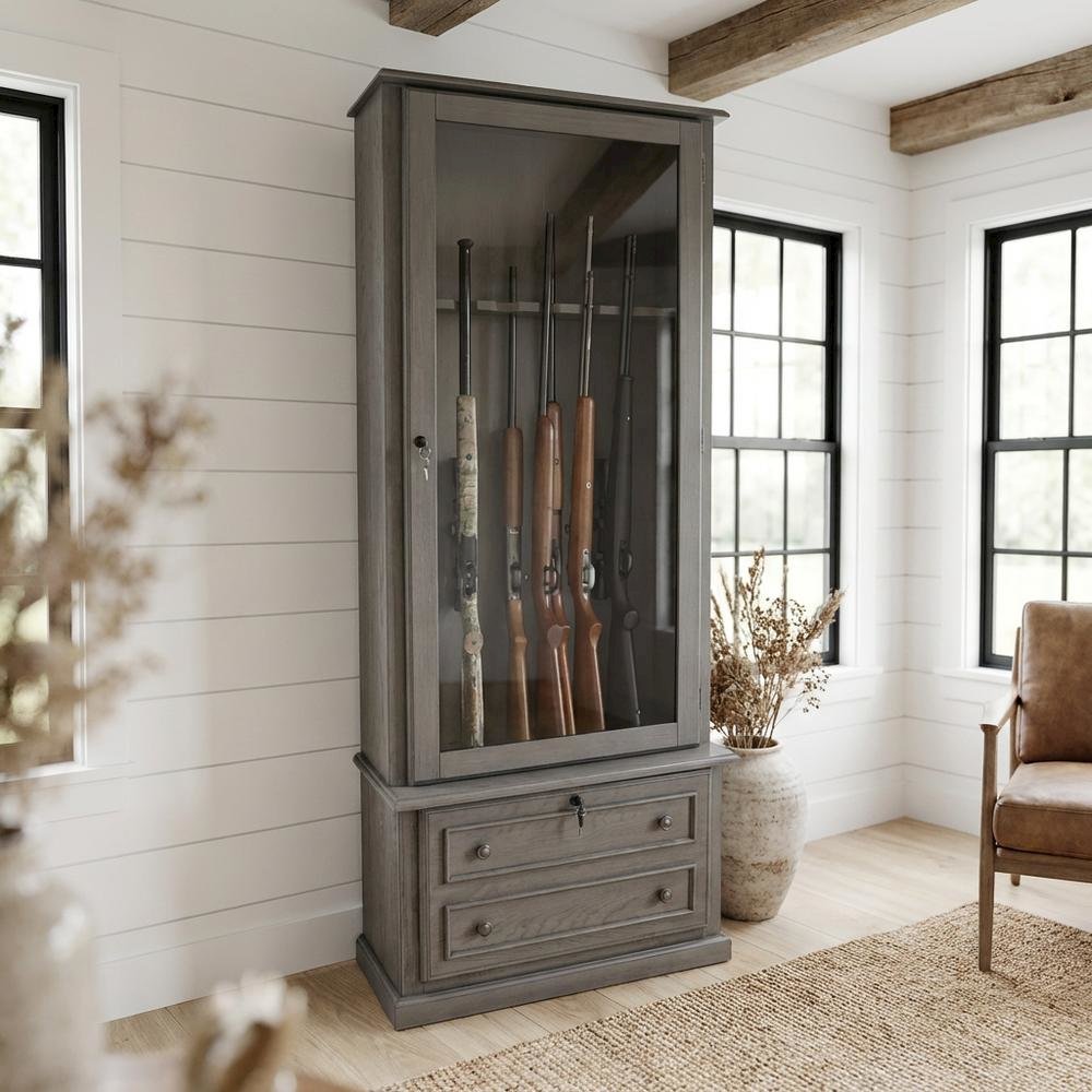 Grey Gun Cabinet With Secure Storage For Firearms And Accessories. Picture 2
