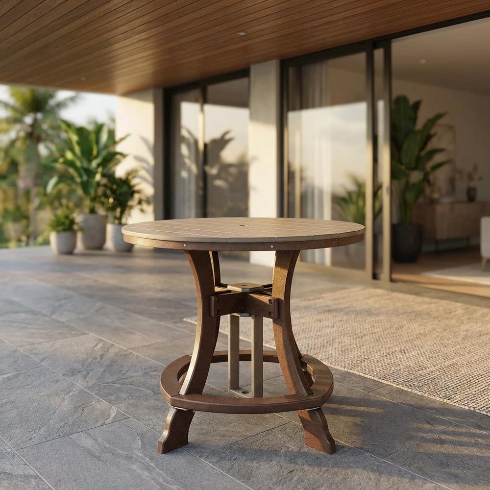 Polyethylene Outdoor Dining Table With Weatherwood Finish And Tudor Brown Base. Picture 2