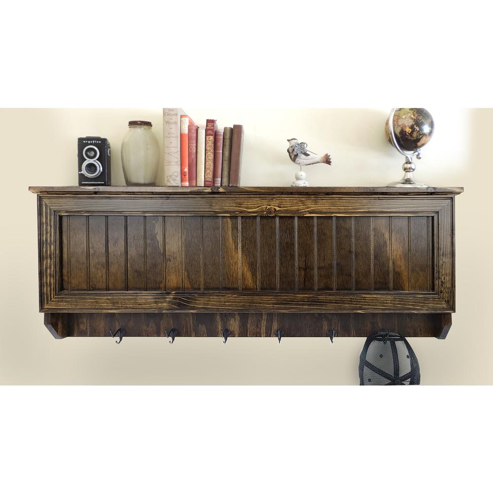 American Furniture Classics Model LRGCRDW Large Wall Hanging Coat Rack in Dark Walnut with Secret Locking Gun Concealment. Picture 1