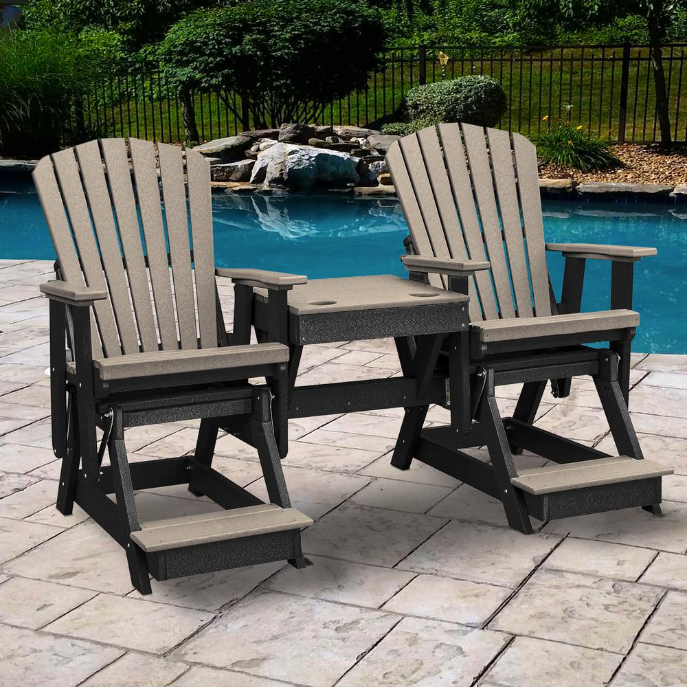 OS Home and Office Model 516LGB-K Double Balcony Height Glider with Center Table in Light Gray and Black. Picture 5