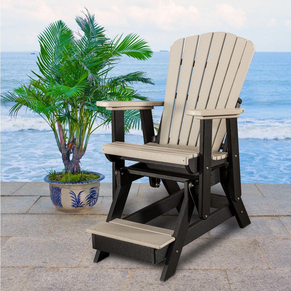 OS Home and Office Model 516WWBK Fan Back Balcony Glider in Weatherwood with a Black Base, Made in the USA. Picture 1
