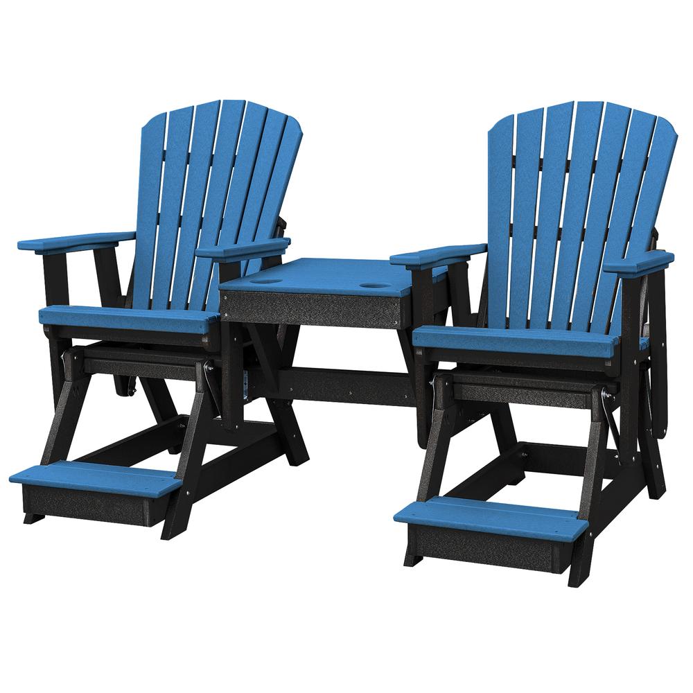 OS Home and Office Model 516BBK-K Double Balcony Height Glider with Center Table in Blue and Black. Picture 2