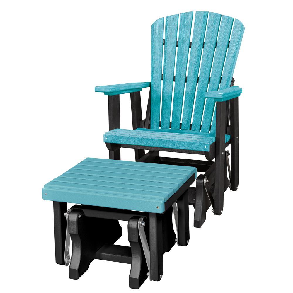 Fan Back Glider and Ottoman Glider in Aruba Blue with a Black Base. Picture 1