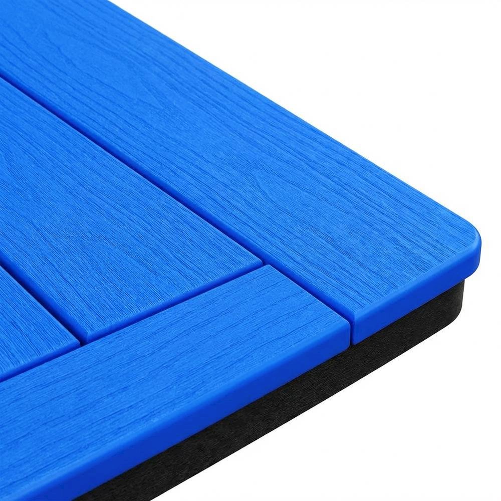 Blue Outdoor Square Dining Table, Black Base, Polyethylene Construction. Picture 5
