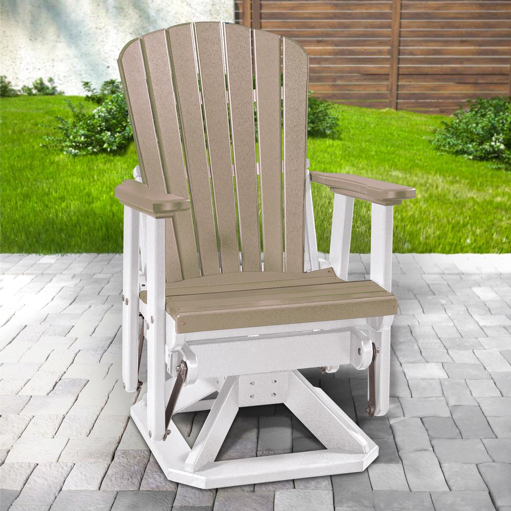 OS Home and Office Model 510WWWT Fan Back Swivel Glider  in Weatherwood with a White Base, Made in the USA. Picture 1