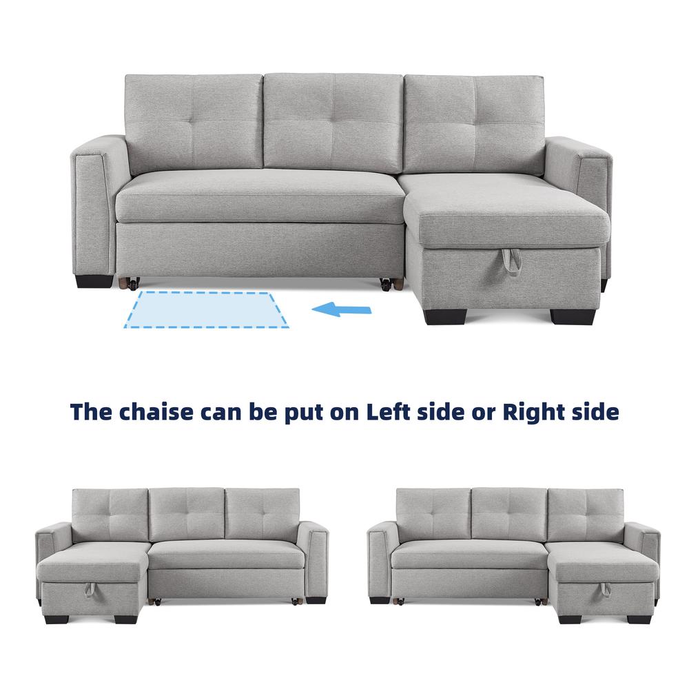 Tufted Sectional Chaise Sofa Sleeper with Storage in Light Grey. Picture 3