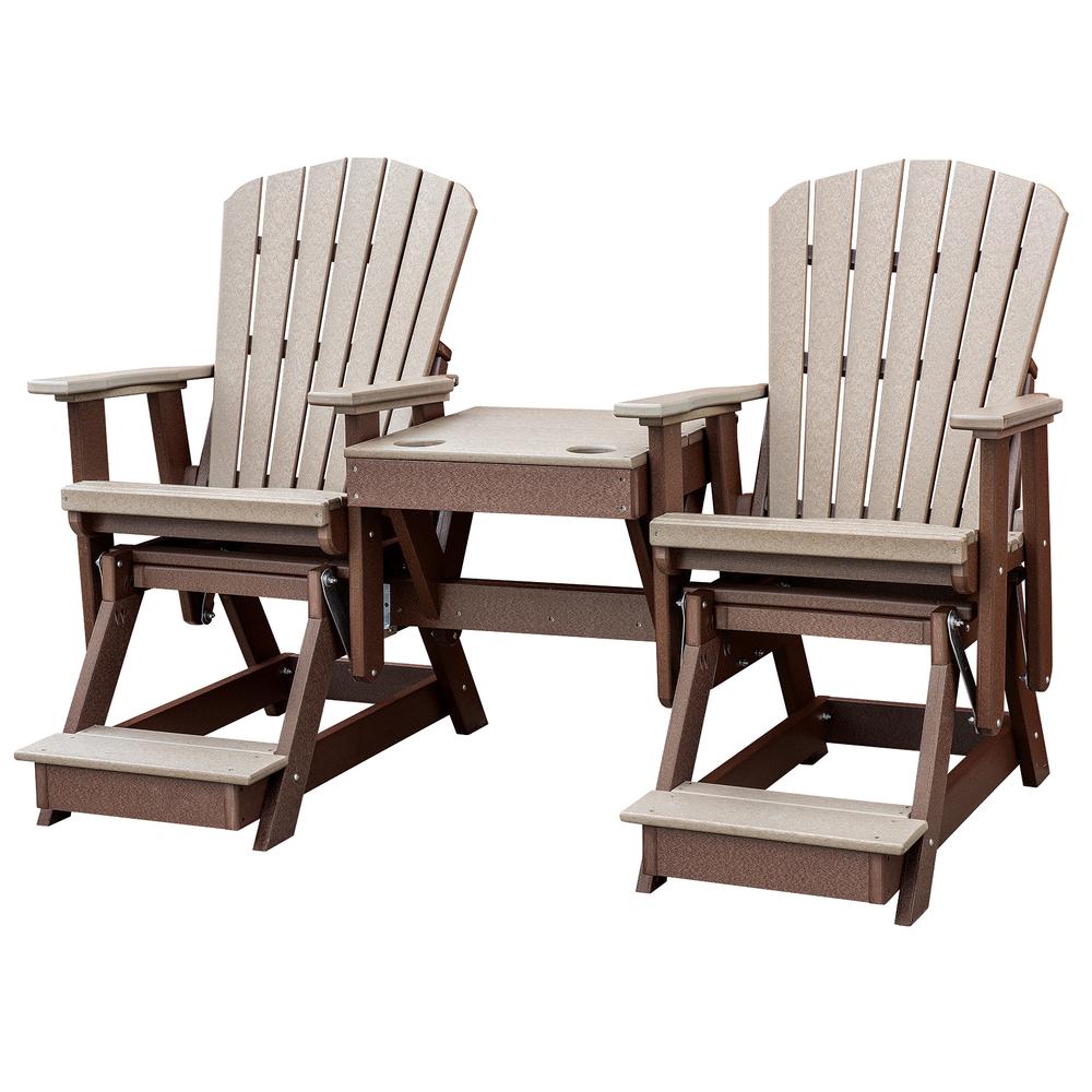 OS Home and Office Model 516WWTB-K Double Balcony Height Glider with Center Table in Weatherwood and Tudor Brown. Picture 2
