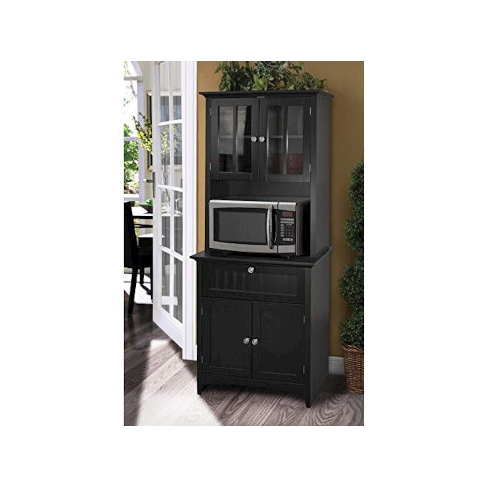 Buffet and Hutch with Framed Glass Doors and Drawer in Black. Picture 1