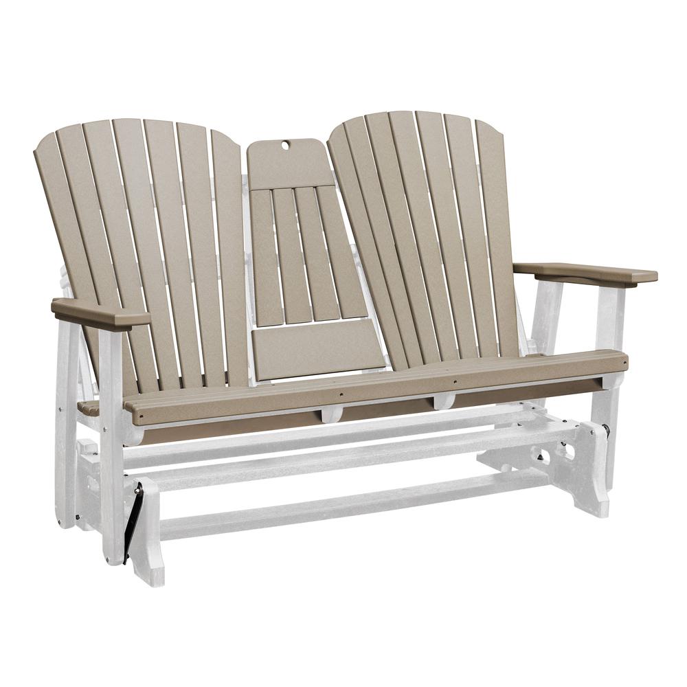 Two Seat Fan Back Glider with Drop Down Table/Cup Holder in Weatherwood. Picture 1