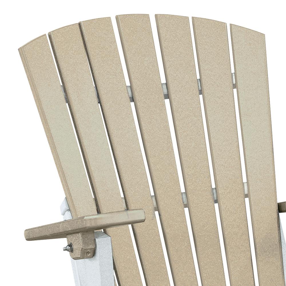 OS Home and Office Model 519WWWT Fan Back Folding Adirondack Chair in Weatherwood with a White Base, Made in the USA. Picture 5