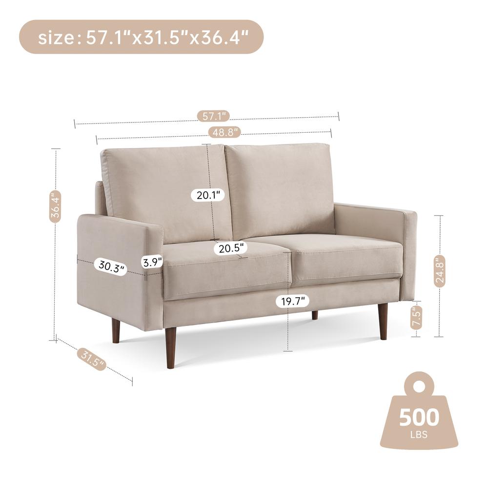 57 Inch Wide Upholstered Two Cushion Loveseat with Square Arms. Picture 3