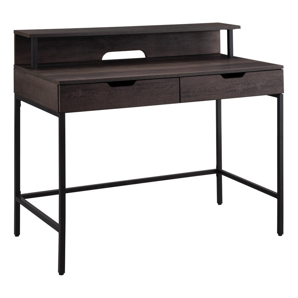 Contempo 40” Desk with 2 drawers and shelf hutch in Brown Wood Grain Finish, CNT44-AH. Picture 1