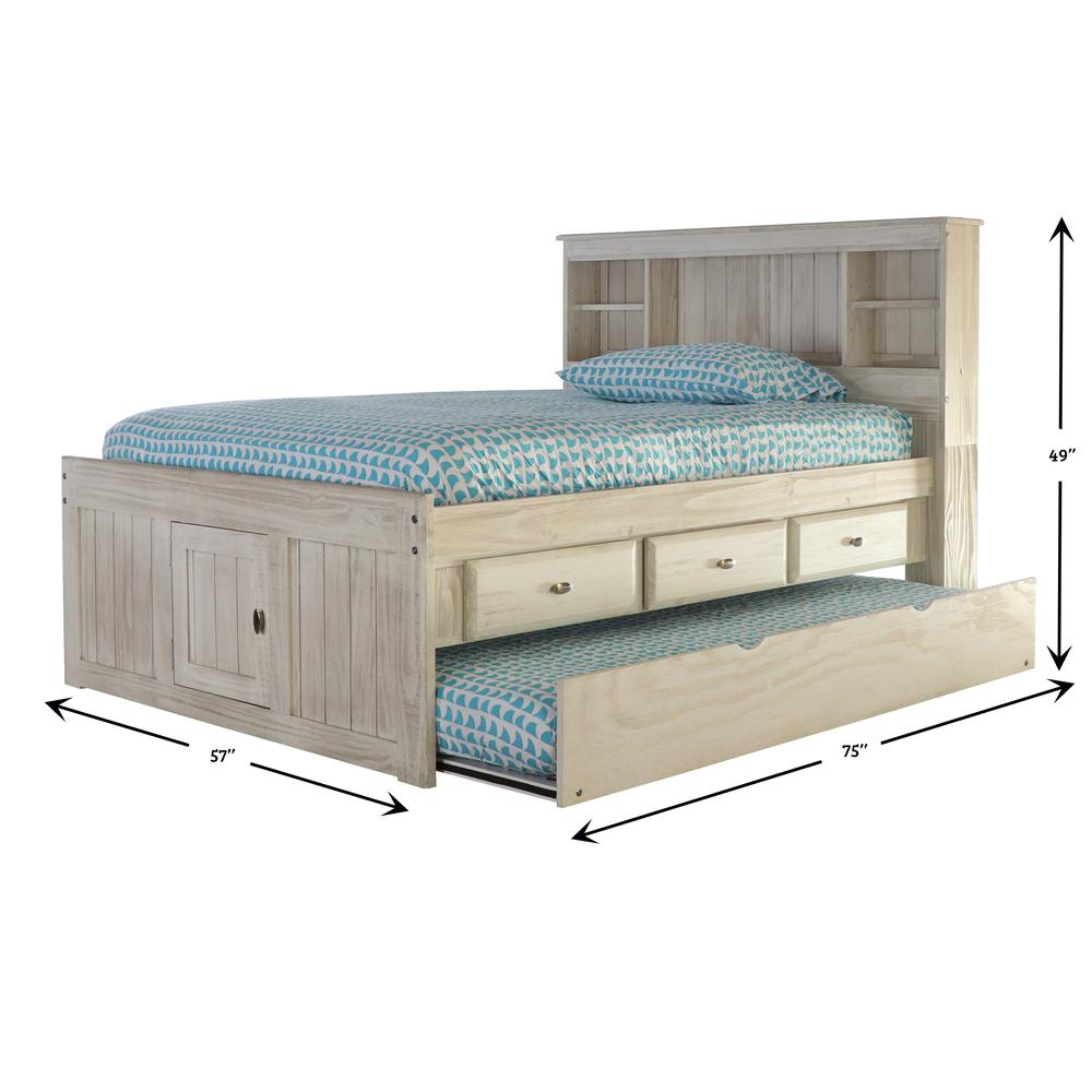 OS Home and Office Furniture Model 85221K3-22 Solid Pine Full Captains Bookcase Bed with 3 drawers and a Twin Sized Trundle in Light Ash. Picture 3